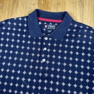 VTG Chaps Ralph Lauren Short Sleeve Polo Shirt Men's M Blue Diamond Dotted